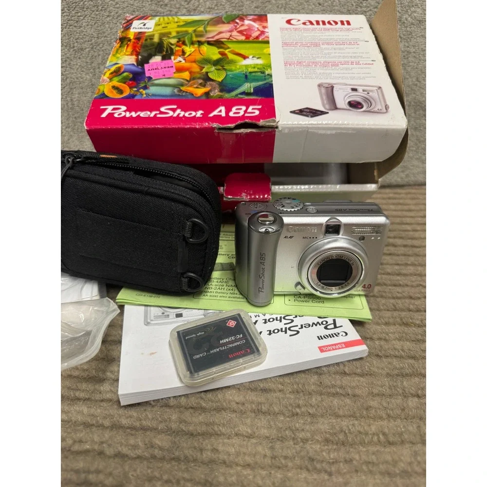 Canon PowerShot A85 Digital Camera 4.0MP 3x Optical Zoom Silver Vintage Bundle